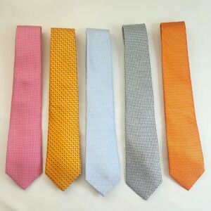 EUC YanLen Elegant Men's Silk Tie Set - Pink, Yellow, Blue, Gray, And Orange